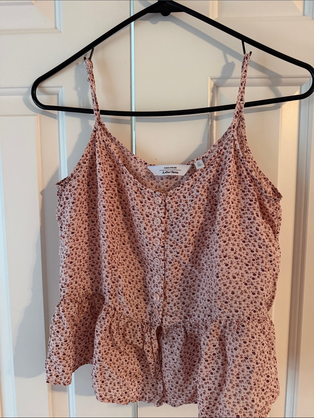 Floral Cream Spaghetti-Strap Peplum Camisole